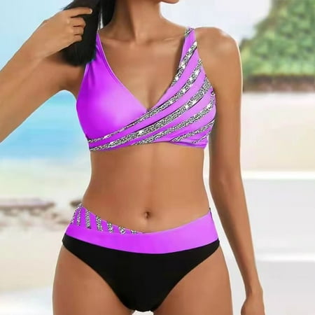 

Women s Split Bikini With Hot-Stamped Bikini Sexy With Bra Pads And No Steel Bra Swimming Costume