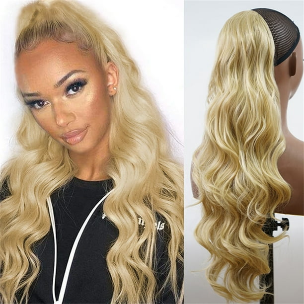 Peluca con extensión de coleta de 24 pulgadas, con pinza, cola larga, rizada y ondulada, suave y natural, extensiones de cabello sintético para mujer con bandas.