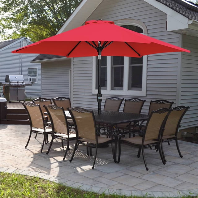 Yaheetech Parasol de Marché pour Patio de 9 Pi avec Manivelle et Inclinaison à Bouton-Poussoir, Rouge