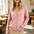 thumbnail image 2 of Leidass Women V Neck Button Front Knit Cardigan Long Sleeve Ribbed Trim Relaxed Fit Solid Casual Sweater Pink M, 2 of 4