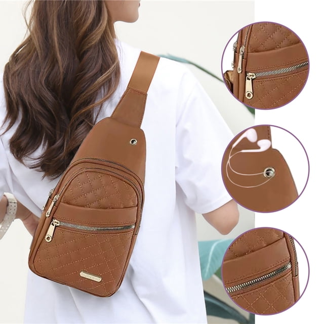 EGNMCR Organization and Storage Fashionable Embroidery Diamond Shoulder Crossbody Bag Large Capacity Watertight Backpack With Data Hole shoulder messenger pouch