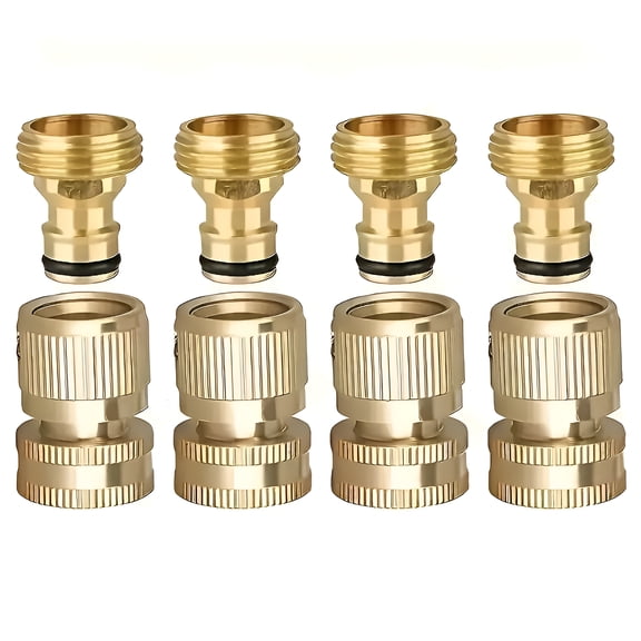 ZEPARO Garden Hose Quick Connector,Solid Brass 3/4 Inch GHT Thread Garden Quick Connect Kit,Male and Female No-Leak Water Hose Fittings (2 Set)