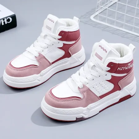 

Women‘s Two Tone Color High Top Platform Lace-Up Skate Shoes Casual Faux Leather Sneaker Women‘s Footwear