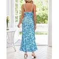thumbnail image 4 of Merokeety Womens Summer Dresses Floral Spaghetti Deep V Neck Backless Asymmetric Maxi Dress Blue xl, 4 of 9