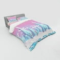 thumbnail image 3 of Winter Duvet Cover Set, Cartoon Style Fantasy Landscape with Ice Mountains Leafless Trees and Colorful Sky, Bedding Set with Shams and Fitted Sheet, 3 Sizes, by Ambesonne, 3 of 3
