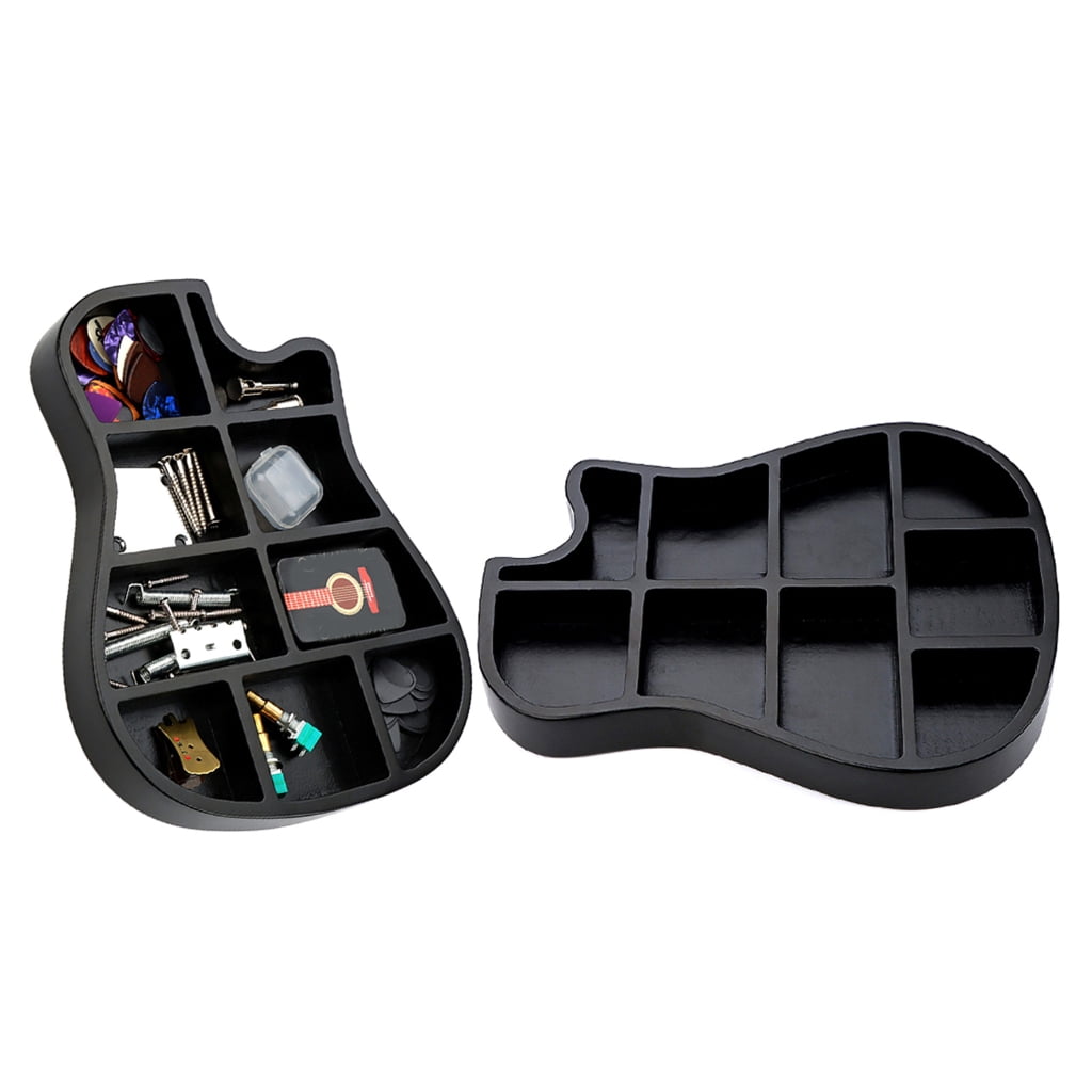 BQBQERT Wood Guitar Pick Holder 9 Compartment Guitar Shaped Storage Box Small Item Guitar Accessories Box Easy to Use