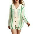 thumbnail image 2 of KOMOO Women Loose 2Pcs Knitted Outfits Long Sleeve Striped Button Knit Crochet Cardigan Sweater Tops High Waist Knit Shorts Sets, 2 of 9