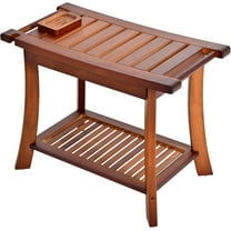 AOPEC Teak Shower Chair Stool, 24" Shower Bench Seat, Wooden Bathroom Bench with Storage Shelf for Indoor & Outdoor Use,Walnut
