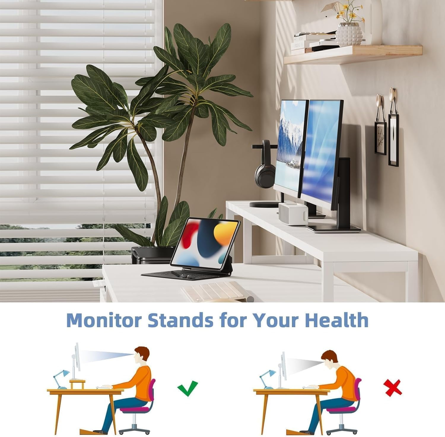 DreamCurship 67 inch White Desk with Monitor Stand, Computer Desk with Adjustable LED Light, Reversible Home Office Desk with 3 Storage Drawers, White