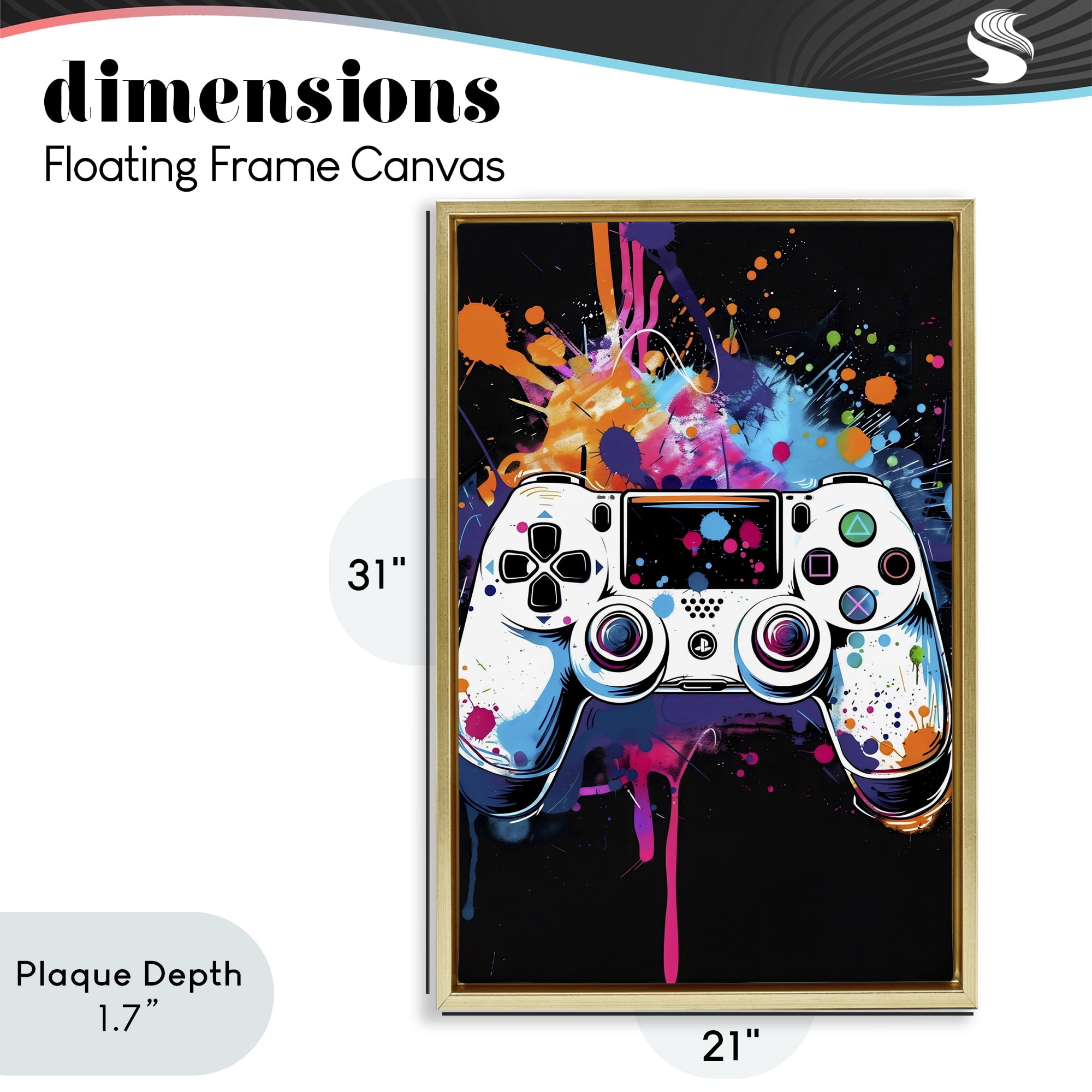Stupell Industries Controller Contrast with Neon Splatter Gold Framed Floater Canvas Wall Art, design by Creative Studio