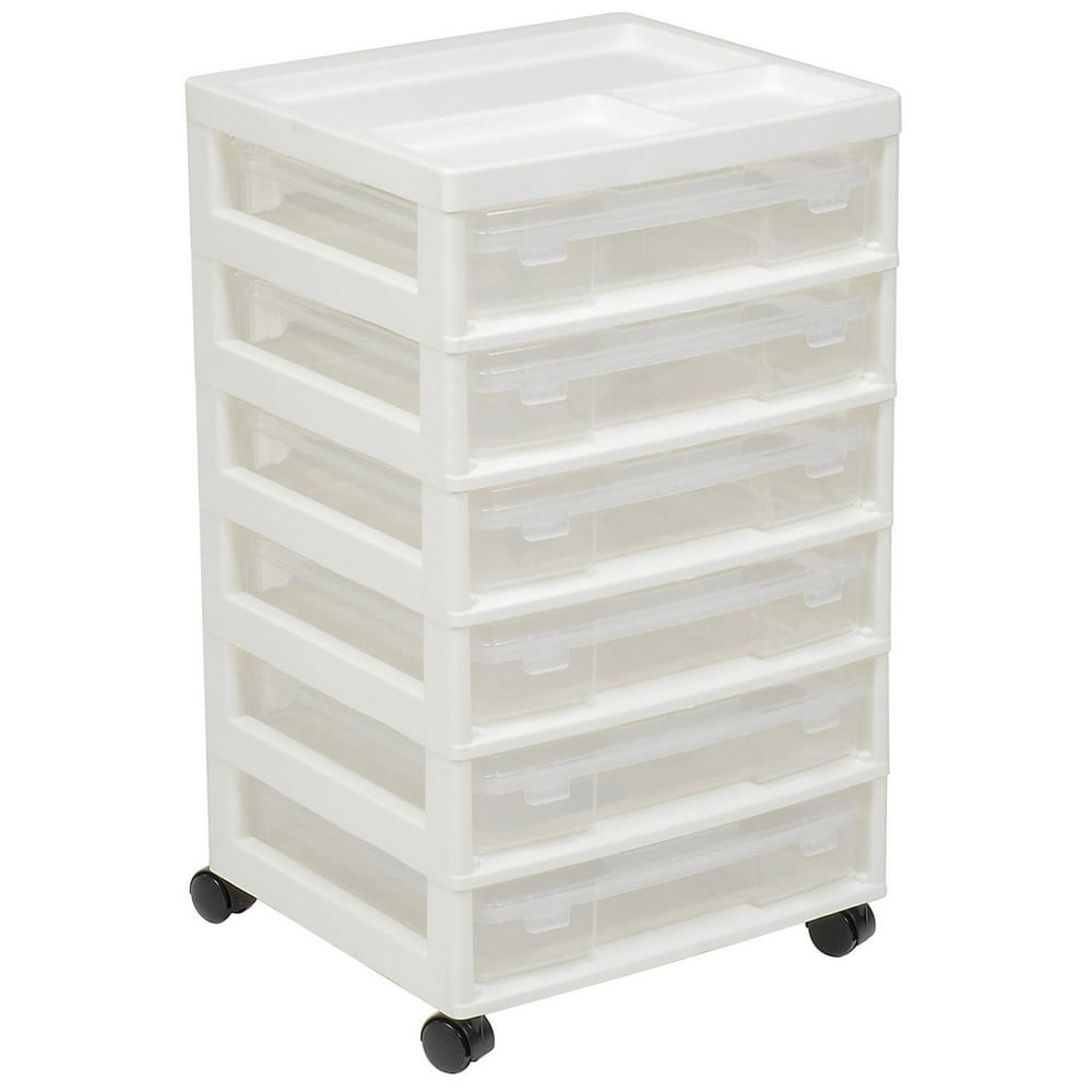 IRIS 150815 6-Drawer Cart, 14-5/16"x15-7/8"x26-13/16", White/Clear, Lot