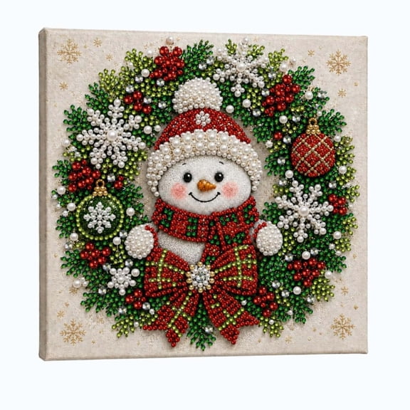 JWZZYD Christmas Beaded Diamond Art Kit for Adults, Beginner‑Friendly DIY Pearl Craft Set, 11.8 Inch Handmade Canvas Wall Art for Holiday Home Decoration, Snowman-1