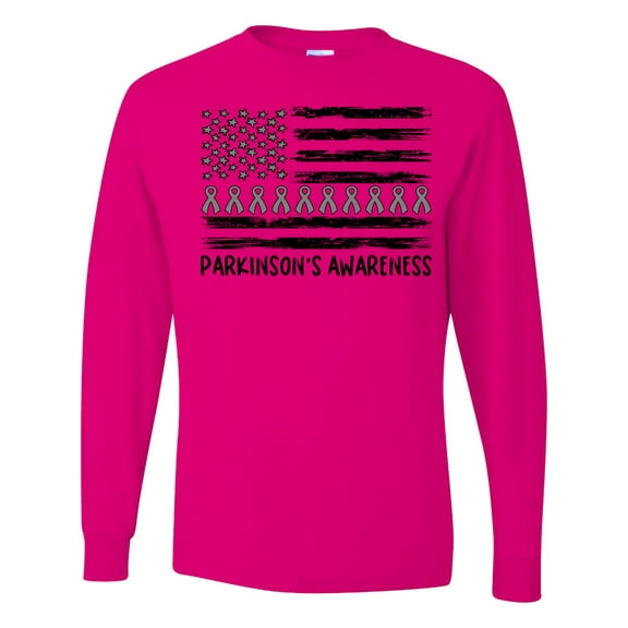 Inktastic Parkinson's Awareness Gray Ribbons and Flag Long Sleeve T-Shirt