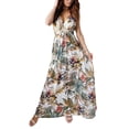thumbnail image 1 of Kmbangi Femmes Été Robe Sans Manches Imprimé Feuille V-Cou une Seule Pièce, 1 of 9