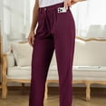 thumbnail image 5 of Women High Waisted Pants Loose Casual Elegant Pure Color Button Zip Closure Pants with Pocket Burgundy XXL, 5 of 7