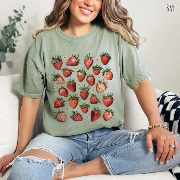 Sam Soft Strawberry Smiles Cottage Core Shirt, Gardening Aesthetic Shirt, Shirt, Summer Shirt, Strawberry Shirt, Gift For Her