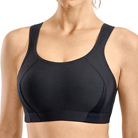 

SYROKAN Full Coverage Molded Cup Bounce Control High Impact Wirefree Sports Bras for Women Running Black 36C