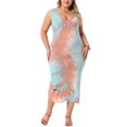 thumbnail image 1 of Vestido de verano sin mangas para mujer de talla grande Agnes Orinda, con diseño de teñido anudado, abertura lateral, escote en V, estilo casual midi, talla 4X, color rosa y azul, 1 of 5