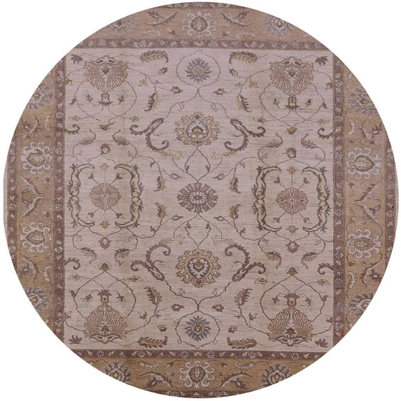 Ahgly Company Indoor Round Mid-Century Modern Khaki Rose Pink Oriental Area Rugs, 8' Round