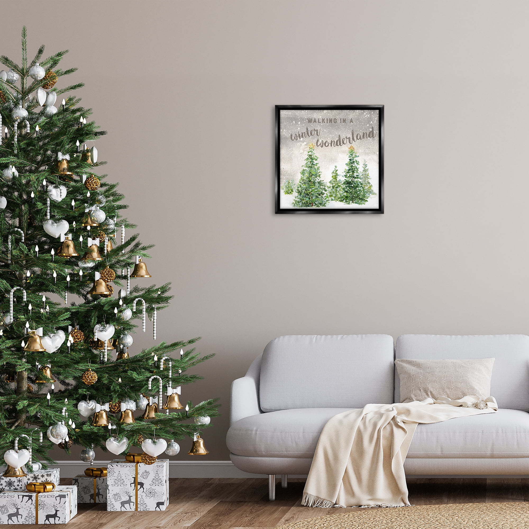 Stupell Industries Winter Wonderland Trees Holiday Painting Black Floater Framed Canvas Art Prints Wall Art, 25 x 25