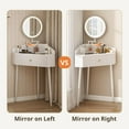 thumbnail image 3 of Corner Vanity Desk with Retractable and Rotating Mirror and Lights Small Modern White Makeup Vanity Set with Glass Top for Women Compact Girls Dressing Table with Storage for Small Space, 3 of 9
