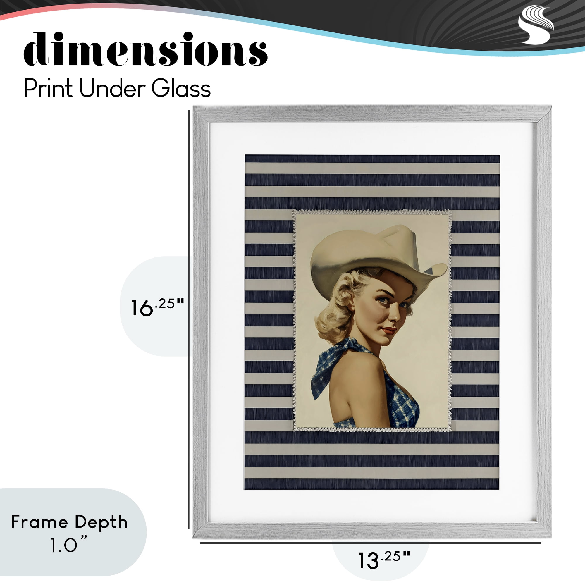 Stupell Industries Retro Cowgirl Stripes Gray Framed Print Under Glass, design by Arlington Prints