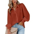 thumbnail image 2 of Dyfzdhu Blouses For Women Button Down Lantern Sleeve Pleated Solid Color Loose Fit Shirt Lapel Long Sleeve Tops Plus Size, 2 of 8