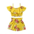 thumbnail image 3 of Toddler Kids Baby Girl Floral Halter Ruffled Tops Outfits Clothes T-shirt Tops+Pants/Shorts 2PCS Set, 3 of 5