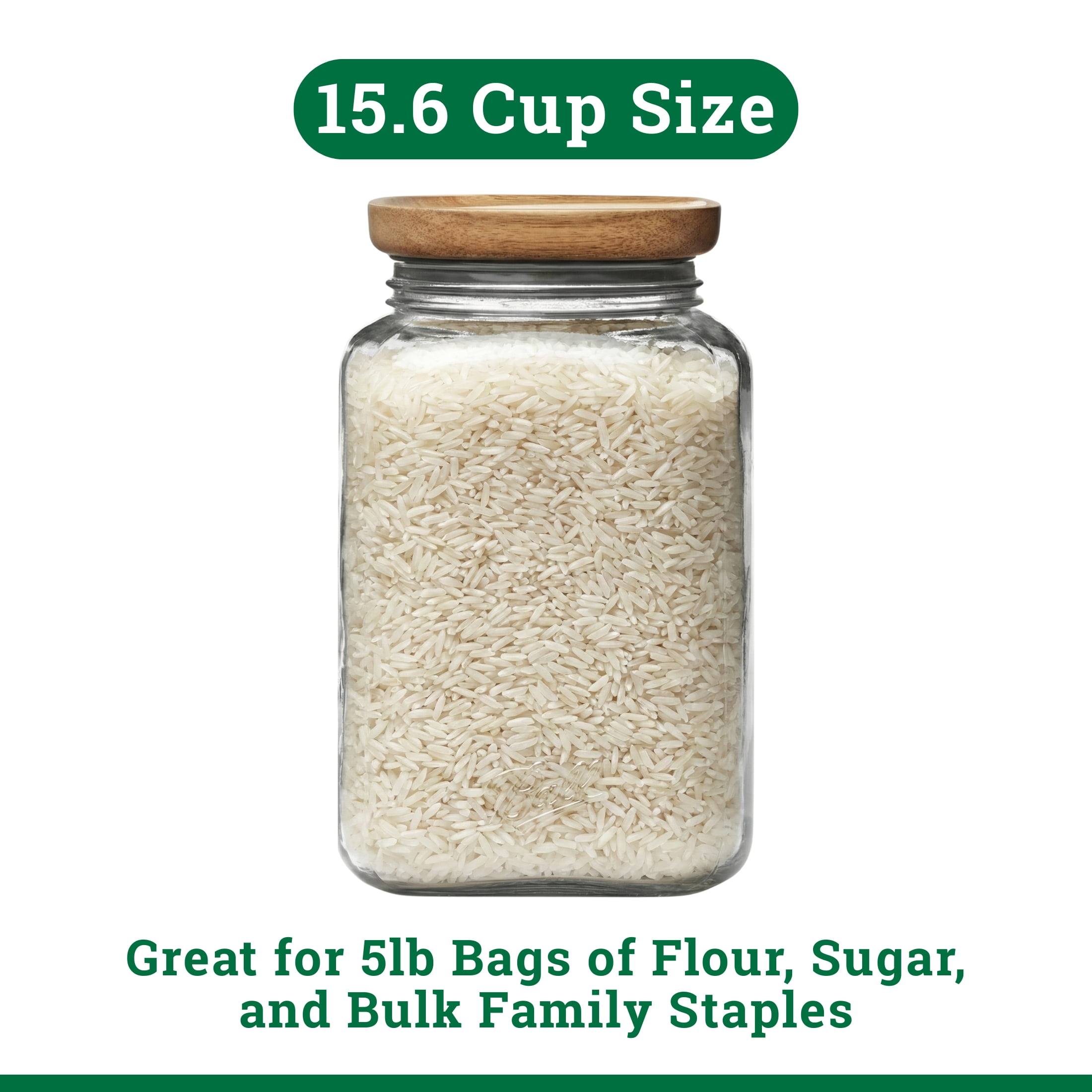 (3 pack) Ball 15.6 Cup Stack & Store Glass Jar with Acacia Wood Lid – Airtight Wide Mouth Glass Storage Container for Pantry, Kitchen, and Countertop Organization