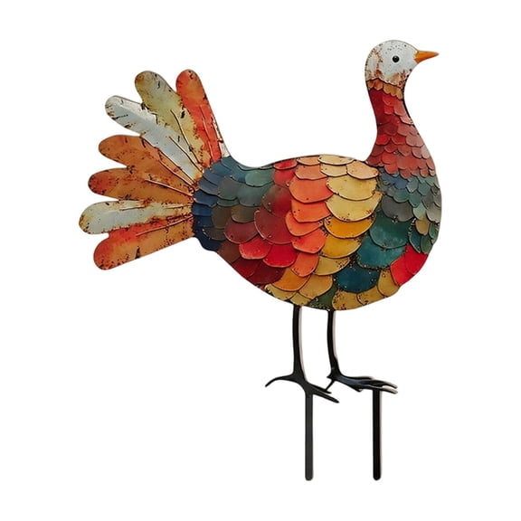 Garden Stake Decor, Metal Turkey, Set of 2, Multicolor Fall Decor for Outdoor Yard Patio Lawn Garden