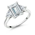 thumbnail image 3 of Gem Stone King 10K White Gold Moissanite Ring | 2.98 Cttw | Emerald Cut 9X7MM | Trillion 4MM | Three Stone Wedding Engagement Anniversary Promise 3-Stone White Gold Ring for Women, 3 of 4