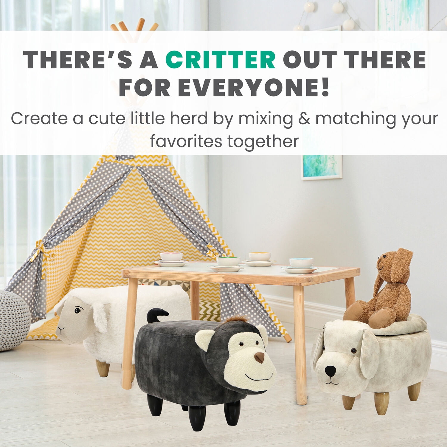 Critter Sitters 19 in. Seat Height Plush Pink Pouf Ottoman with 4 Spindle Legs