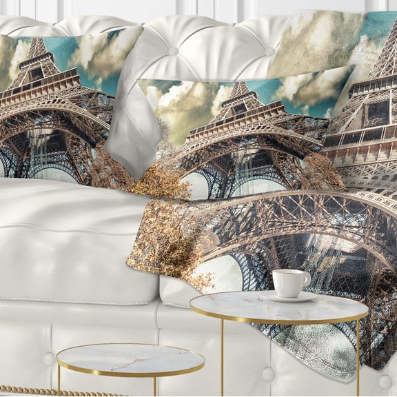Designart Street View of Paris Eiffel Tower - Cityscape Digital Throw Pillow - 12x20