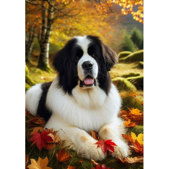 Newfoundland Landseer - Best of Breed DCR Falling Leaves House Flag 28" x 40"