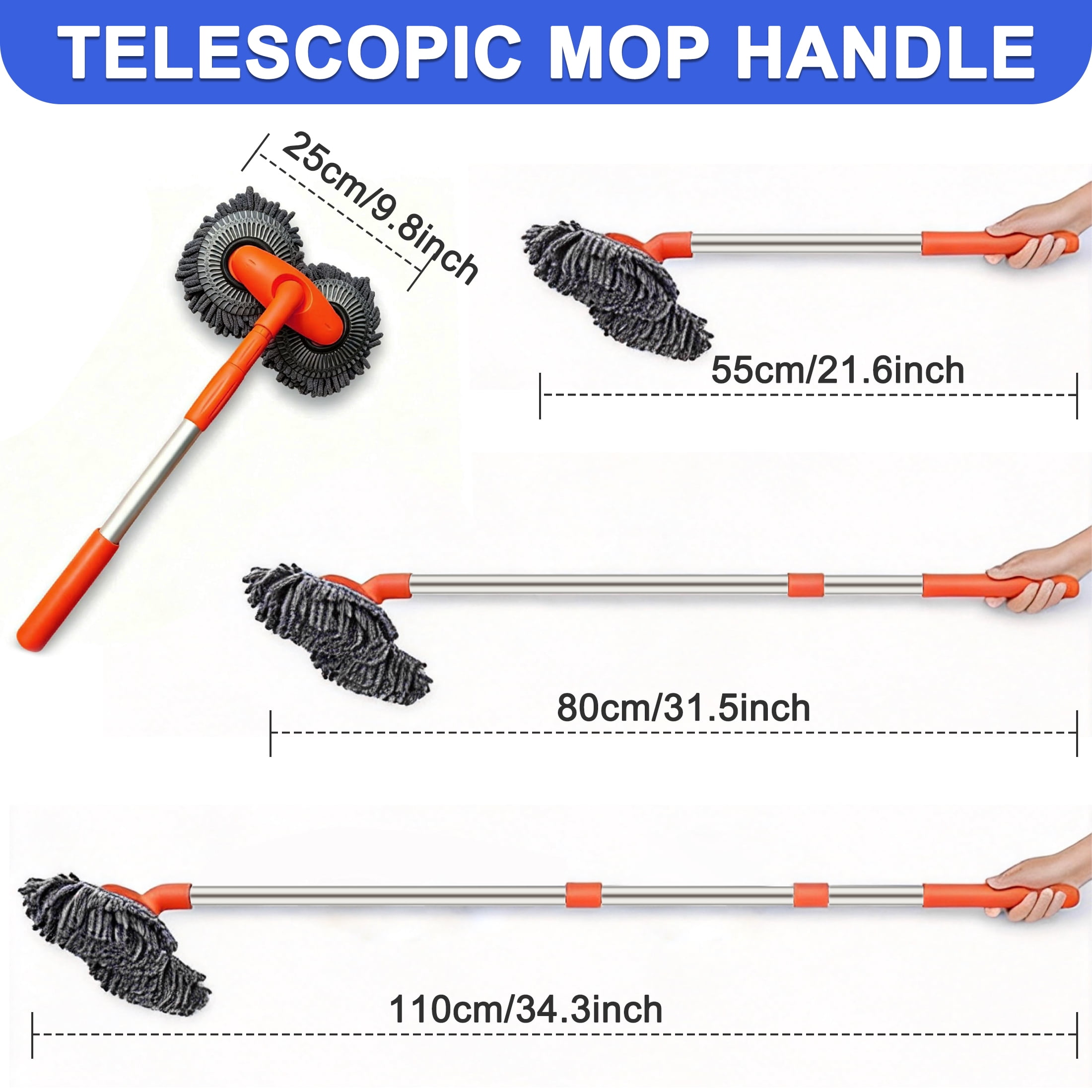 cisilov Car Duster, 360° Rotating Chenille Car Cleaning Brush with Telescopic Handle, Detachable Soft Mop Head, Scratch-Free for Car, Truck, SUV, RV, Home Use