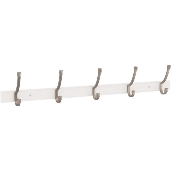Franklin Brass B48588K-PMN 27" White Rail w/ 5 Satin Nickel Modern Angled Hooks
