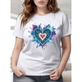 thumbnail image 1 of Plus Size Women's T-Shirt with Vibrant Tie-Dye Heart Graphic - Comfortable, Short Sleeve, Round Neck in Dark Color - Machine Washable, Plus Size Blouses Tee For Adult, Men, Women, Teen, Teenager, Ado, 1 of 6