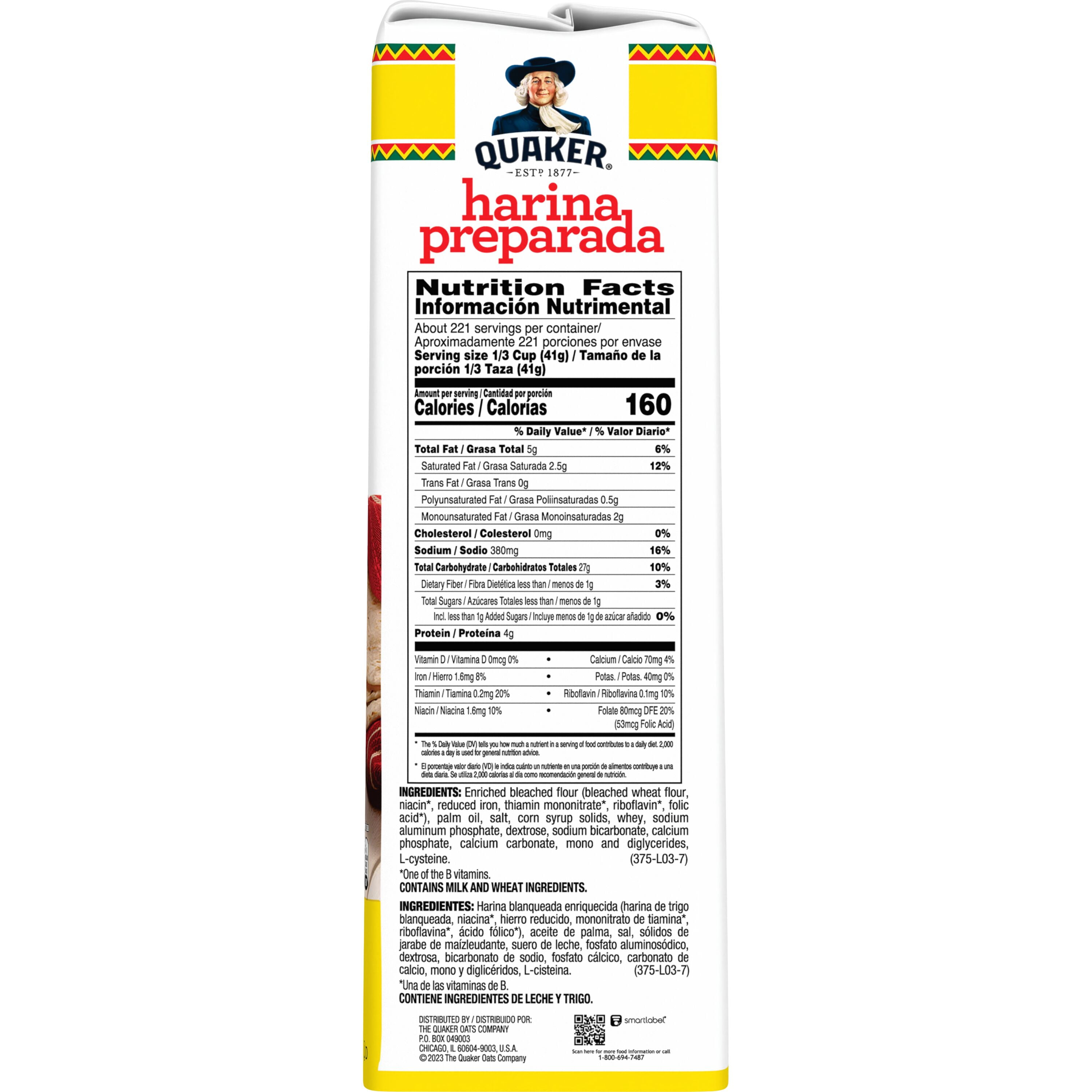 Quaker Harina Preparada Para Tortillas White Flour Tortilla Mix, 20 lb Bag, 320 oz