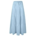 thumbnail image 4 of VBTAPA Tiered Long Skirts for Women Summer Vacation A-Line Pleated Skirt Drawstring High Waisted Flowy Swing Maxi Skirts Light Blue L, 4 of 6