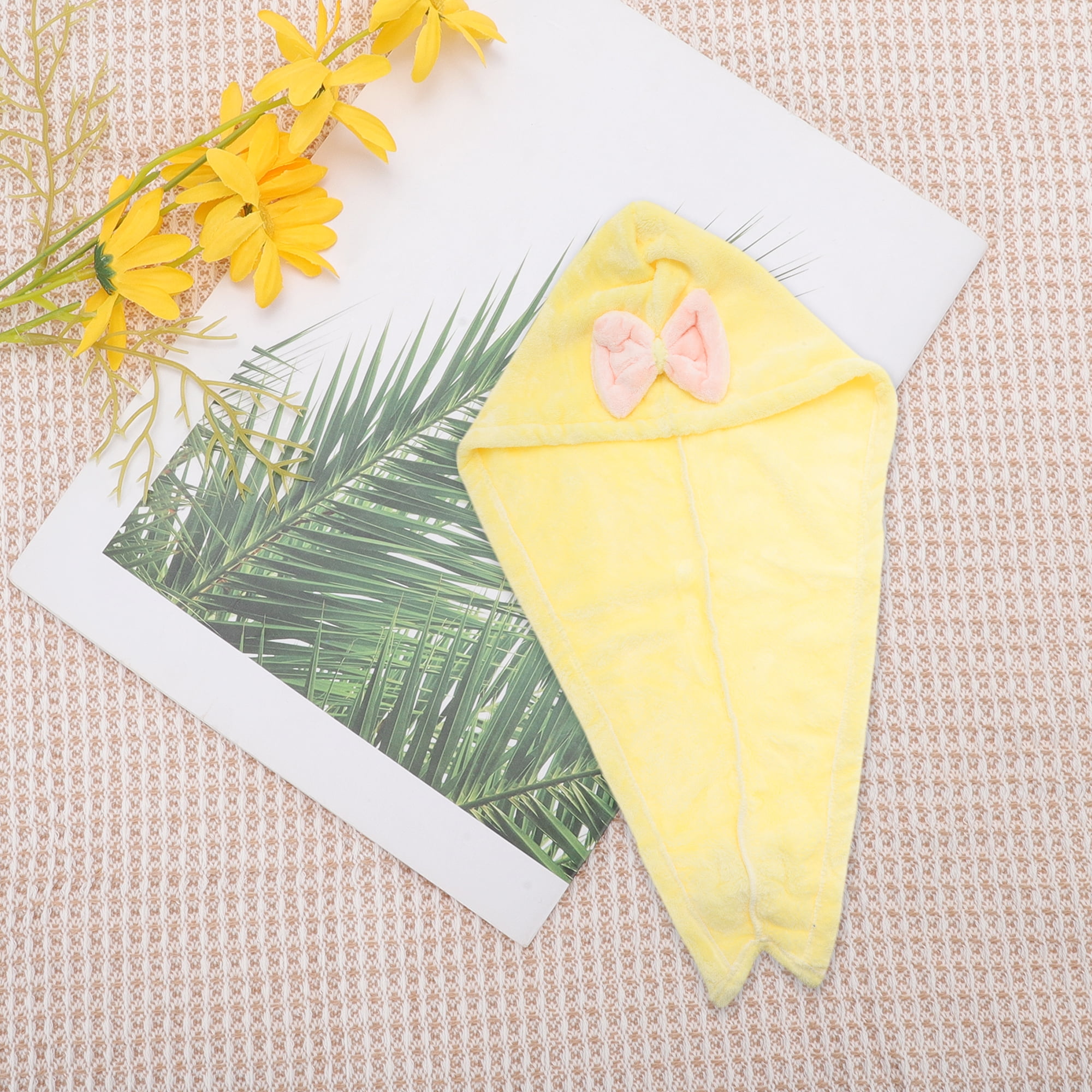 Unique Bargains Water-absorbent Double Bow Hair Towel 1 Pc Yellow