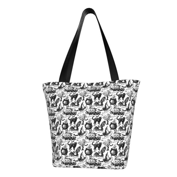Balery Black White Halloween Bolsa de Hombro con Diseño, Bolsa Grande y Duradera, Bolsa Versátil para Compras