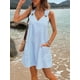 thumbnail image 2 of New blue and white striped sleeveless V-neck pocket plus size women's dress for summer, 2 of 5