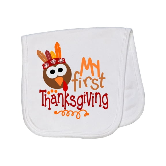 Inktastic My 1st Thanksgiving Cute Turkey with Feathers Baby Burp Cloth