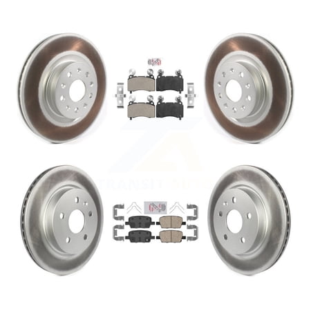 Transit Auto Front Semi-Metallic Rear Ceramic Pads and Coated Disc Brake Rotors Kit for Car 2016-2018 Cadillac CT6 with 345mm Diameter Rotor KGA-101617