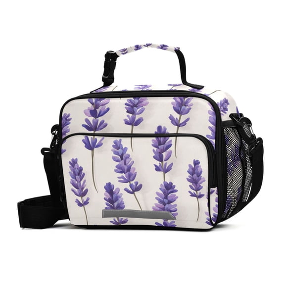 FORMRS Student Insulated Lunch Bag with Shoulder Strap Reusable Cooler Box for School, Lavender Pattern
