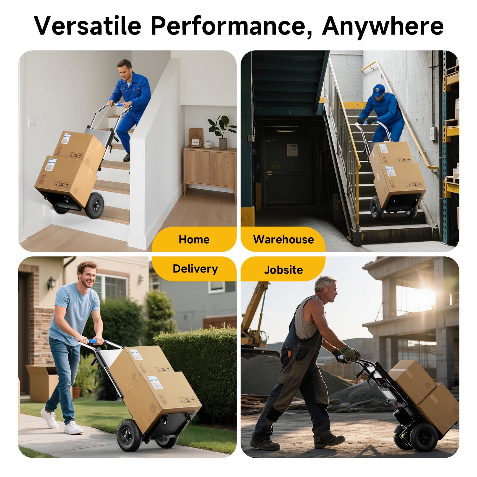 Joreek Electric Stair Climbing Dolly 900lbs Capacity Electric Hand Trucks 1300W Heavy Duty Stair Climber with 4M Safety Belt for Furniture Logistics Warehouse