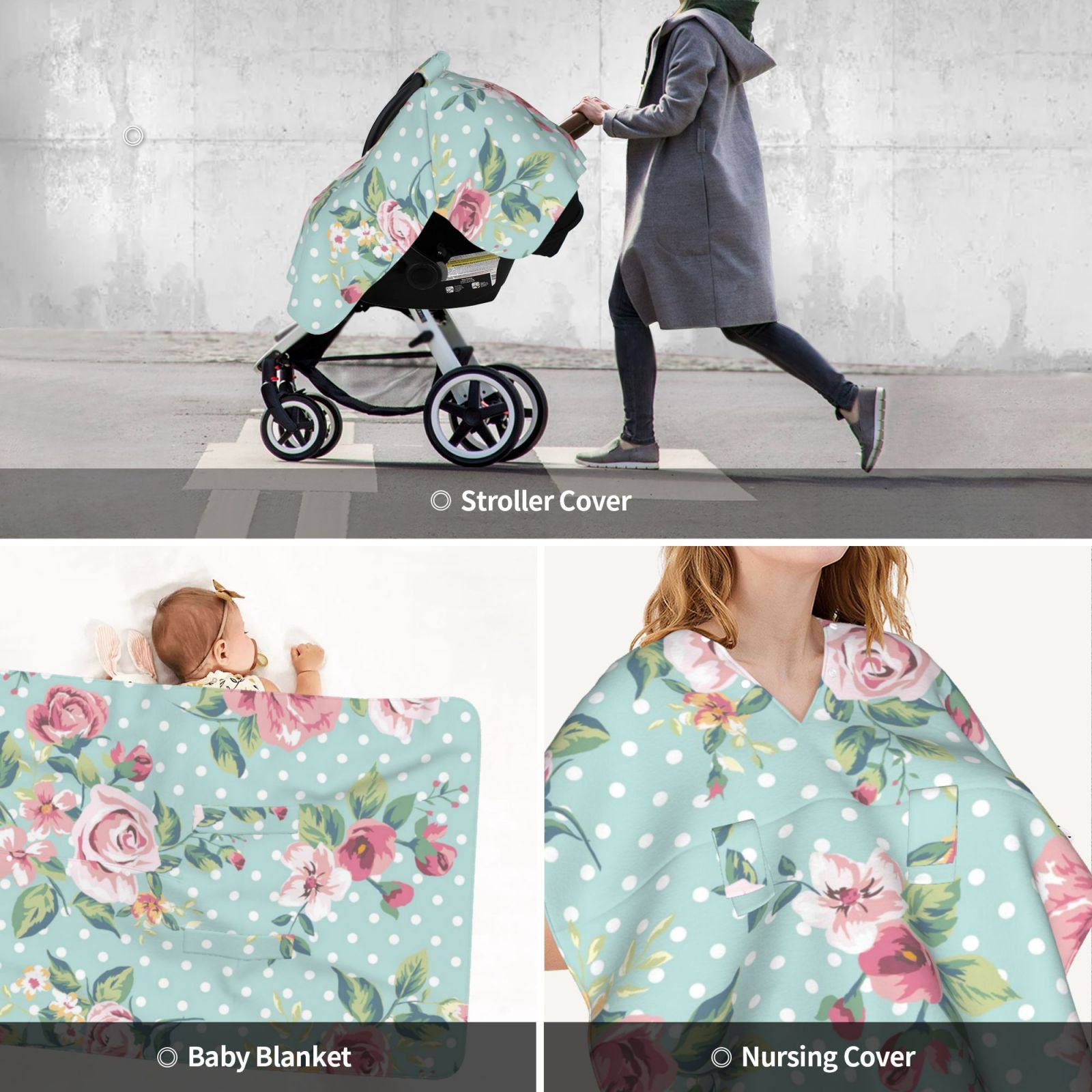 Car Seat Cover Baby - Vintage Floral (2) Breathable Infant Car Seat Cover for Baby Carseat, Lightweight Comfort Baby Essentials Must Haves Newborn Stuff for Girl Boy