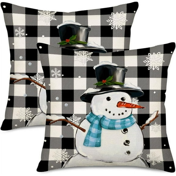 Black White Buffalo Plaid Christmas Snowman Pillow Covers Winter Let it Snow Snowflake Holiday Farmhouse Decoration Throw Pillow Cover Home Xmas Holly Berry Set of 2 18x18 Inch Cushion Case