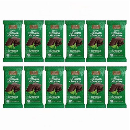 Missy J s Organic Carob Dark Delights Unsweetened Mint Candy Bar Healthy Low Calorie Snacks 12 Pack
