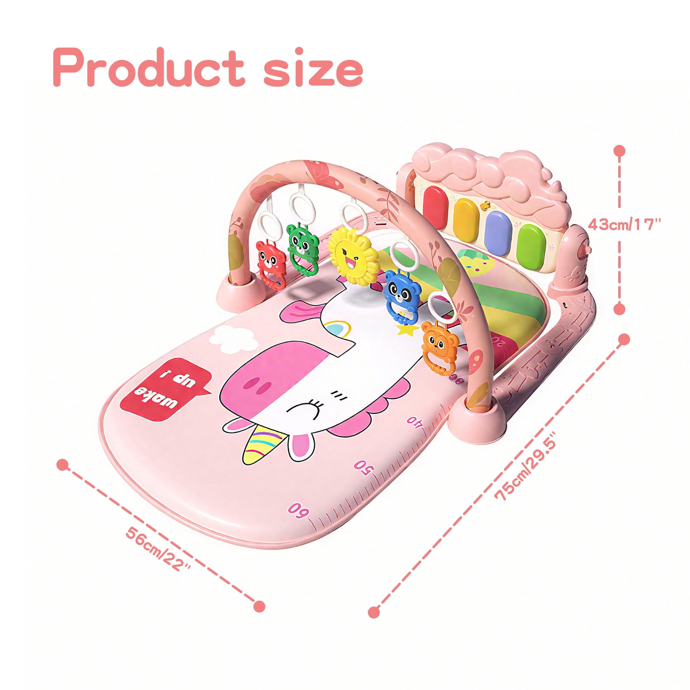 KOPPOP Baby Play Mat with Piano Toys, Tummy Time Activity Gym for Infants 0-12 Months, Unicorn Playmat Newborn Gift Boy Girl